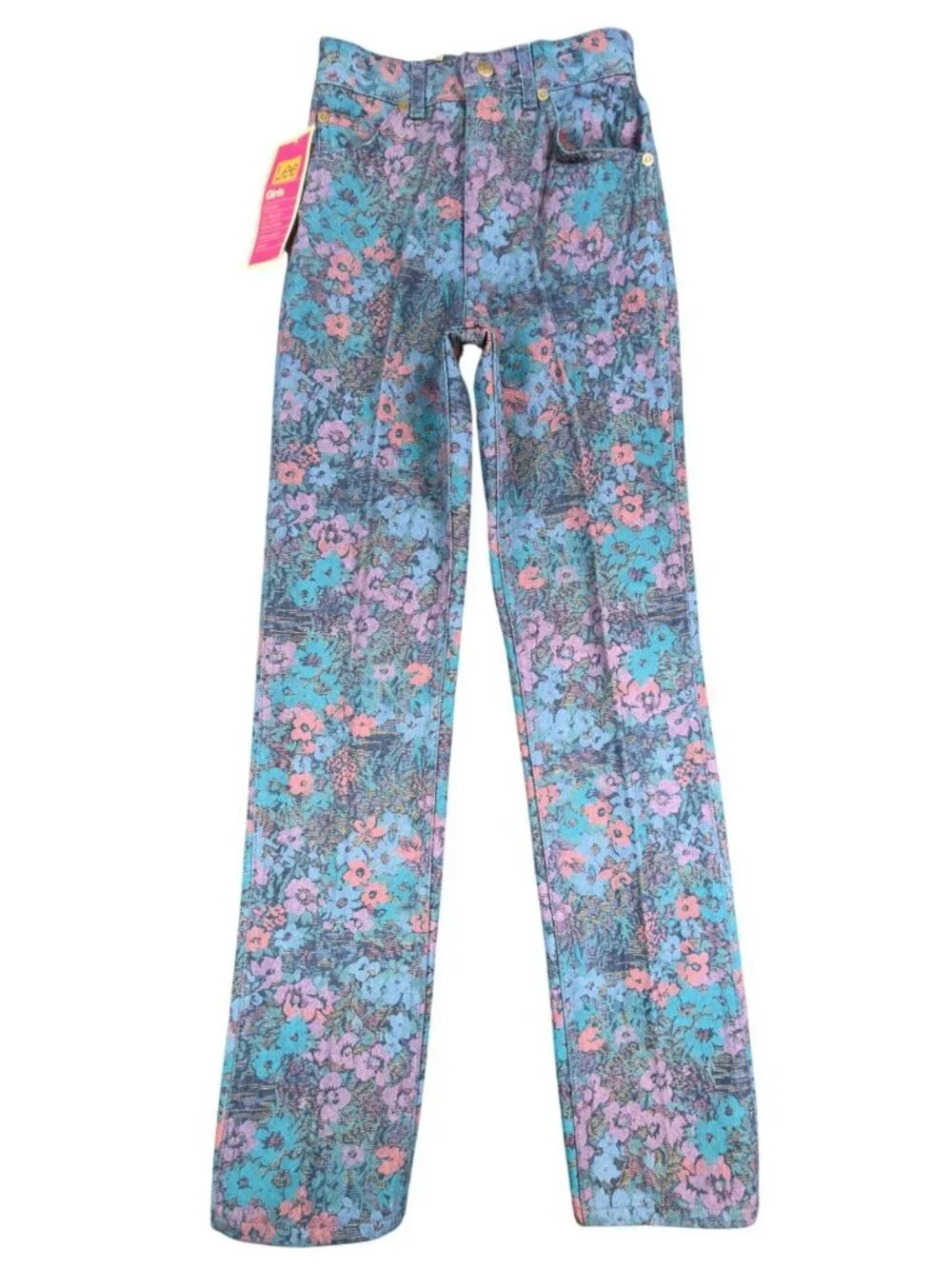 Lee Riders Floral Jeans Girls 12 Slim Blue Pink Cotton Vintage NWT 90s